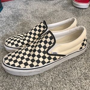 Black and white slip on checkered Vans. Size 12